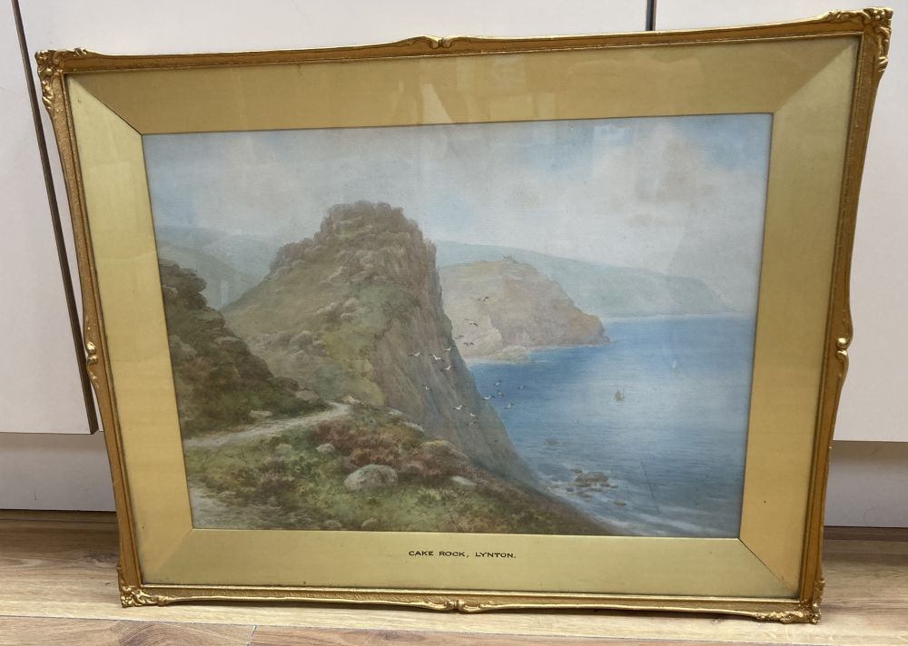 Lewis Mortimer (fl.1920-30), watercolour, Cake Rock, Lynton, signed, 36 x 49cm